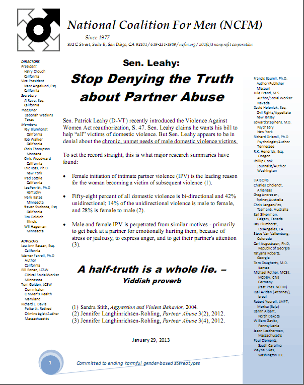 Senator Leahy and Representative Moore need to stop denying the truth about partner violence and VAWA