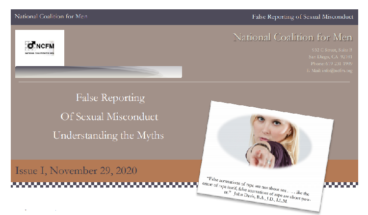 NCFM Legal Adviser John Davis, L.L.B. False Reporting Of Sexual Misconduct Understanding the Myths